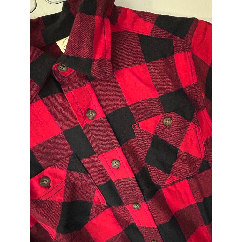 Faded Glory Kids Red Black Buffalo Plaid Flannel Button Down Shirt Size M 8